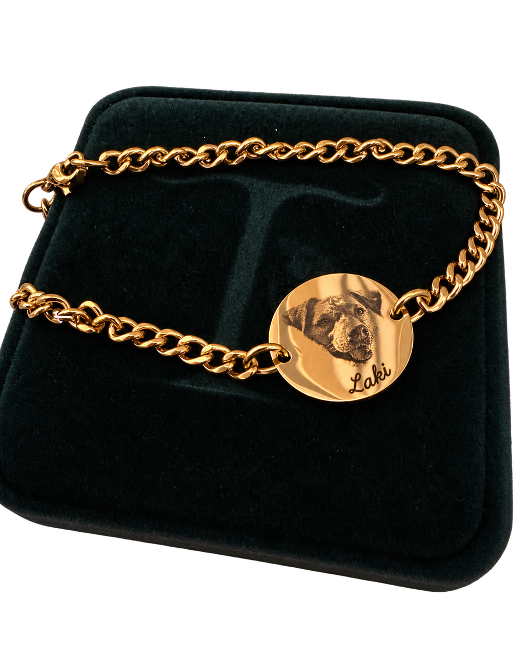 Personalized pet portrait bracelet and engraved photo keepsake