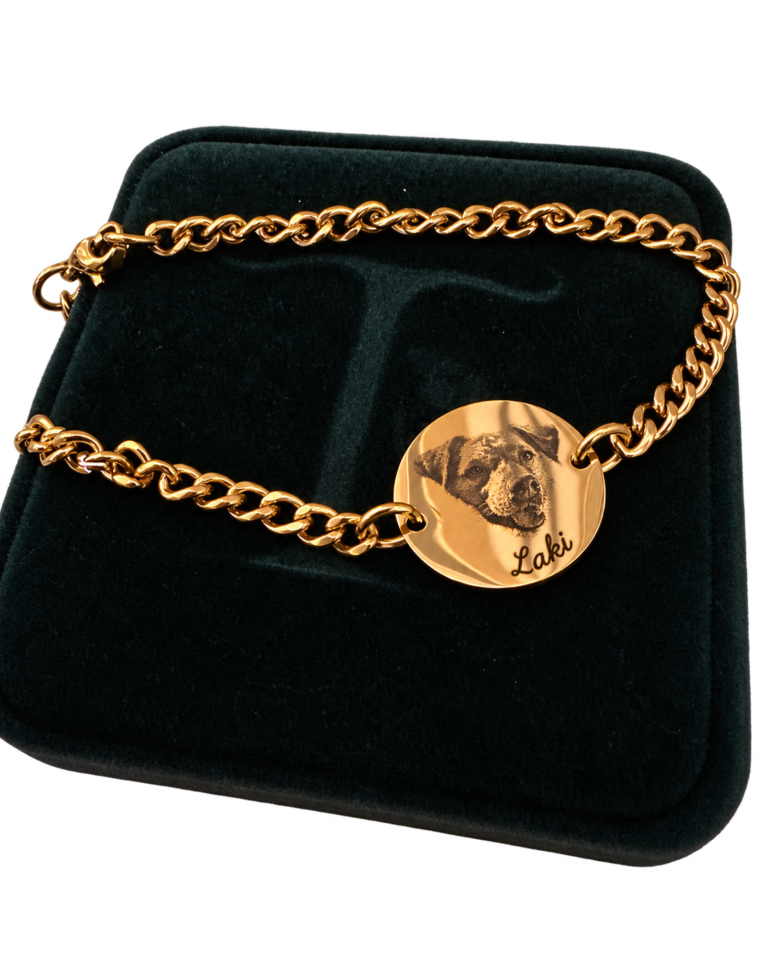 Personalized pet portrait bracelet and engraved photo keepsake