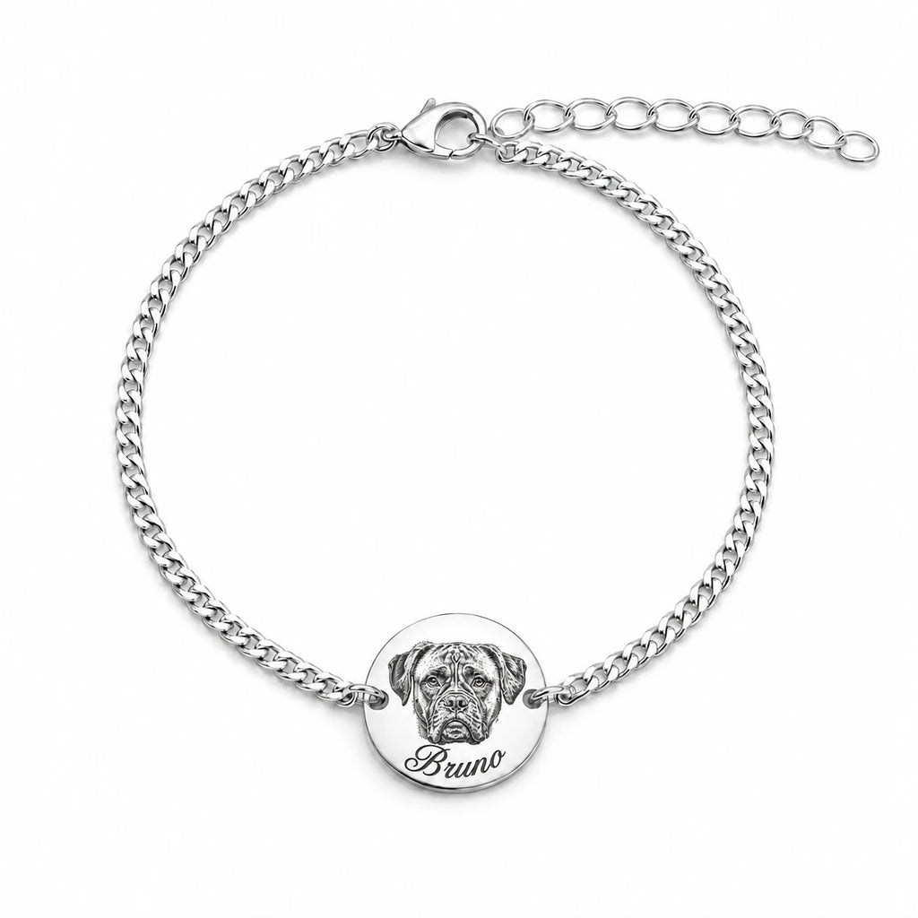 Custom pet portrait bracelet engraved from a photo