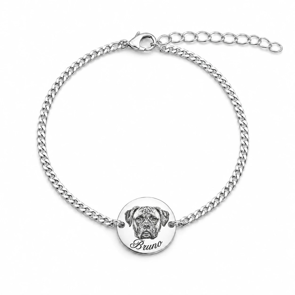 Custom pet portrait bracelet engraved from a photo