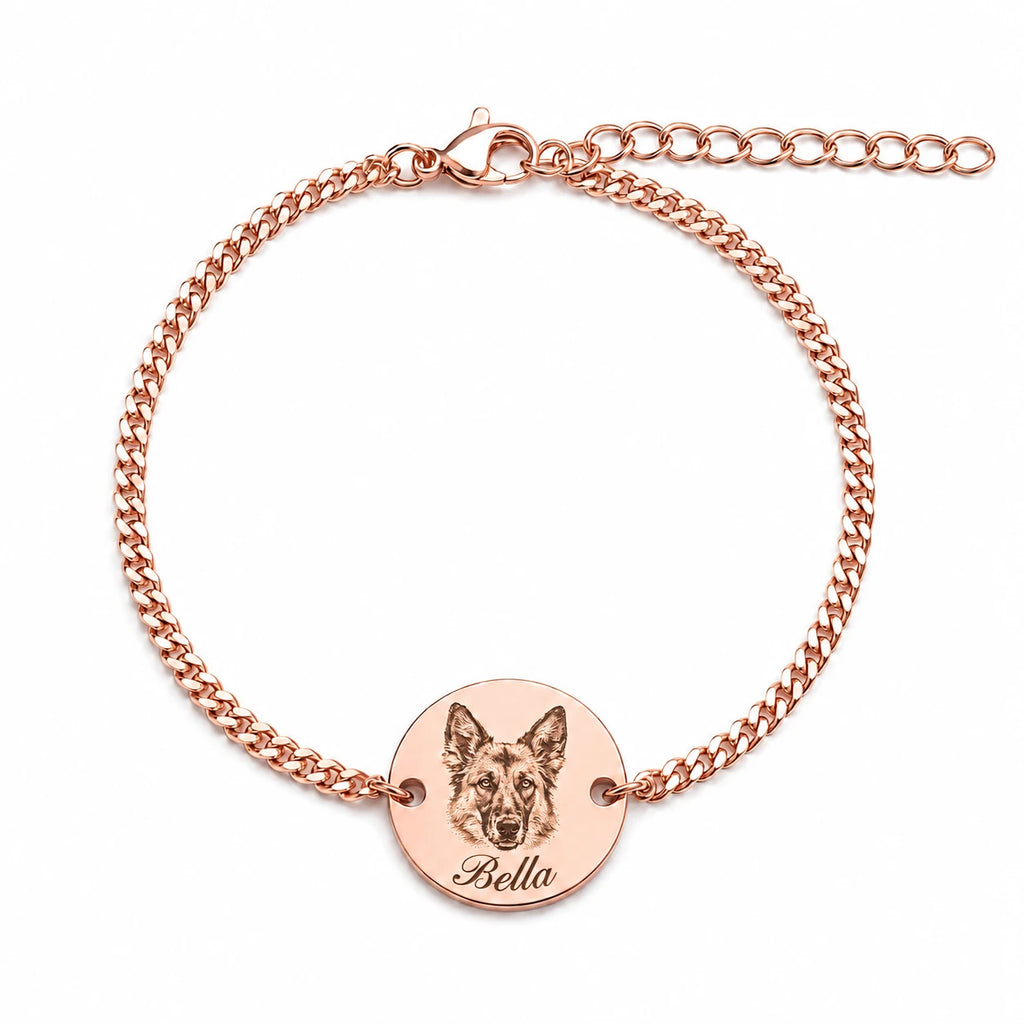 Custom pet portrait bracelet engraved from a photo