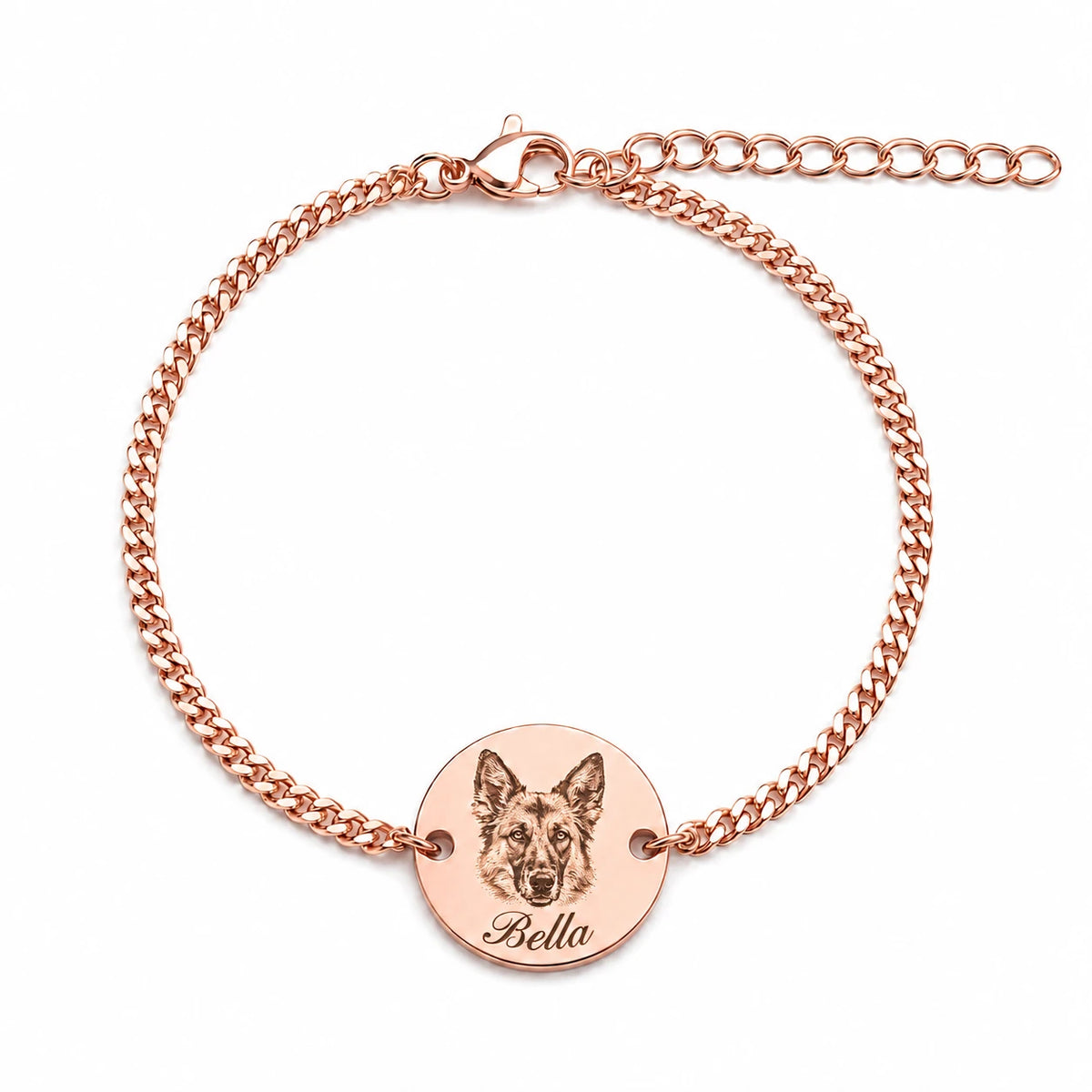 Custom pet portrait bracelet engraved from a photo