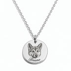 Custom engraved pet portrait necklace made from a dog or cat photo