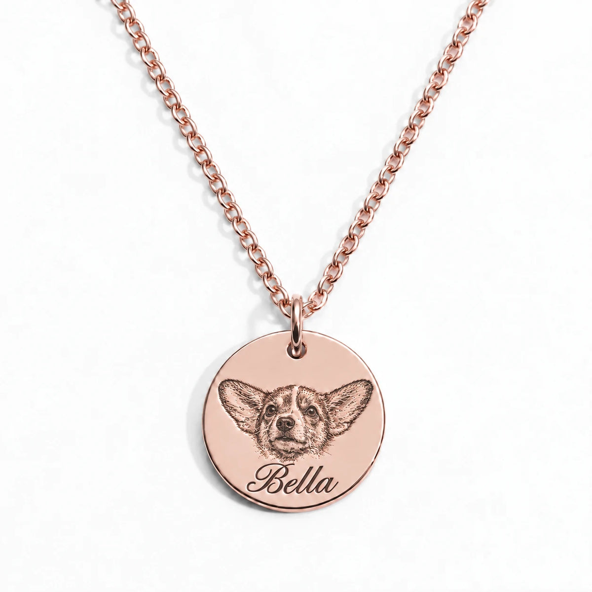 Custom engraved pet portrait necklace made from a dog or cat photo