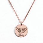 Custom engraved pet portrait necklace made from a dog or cat photo