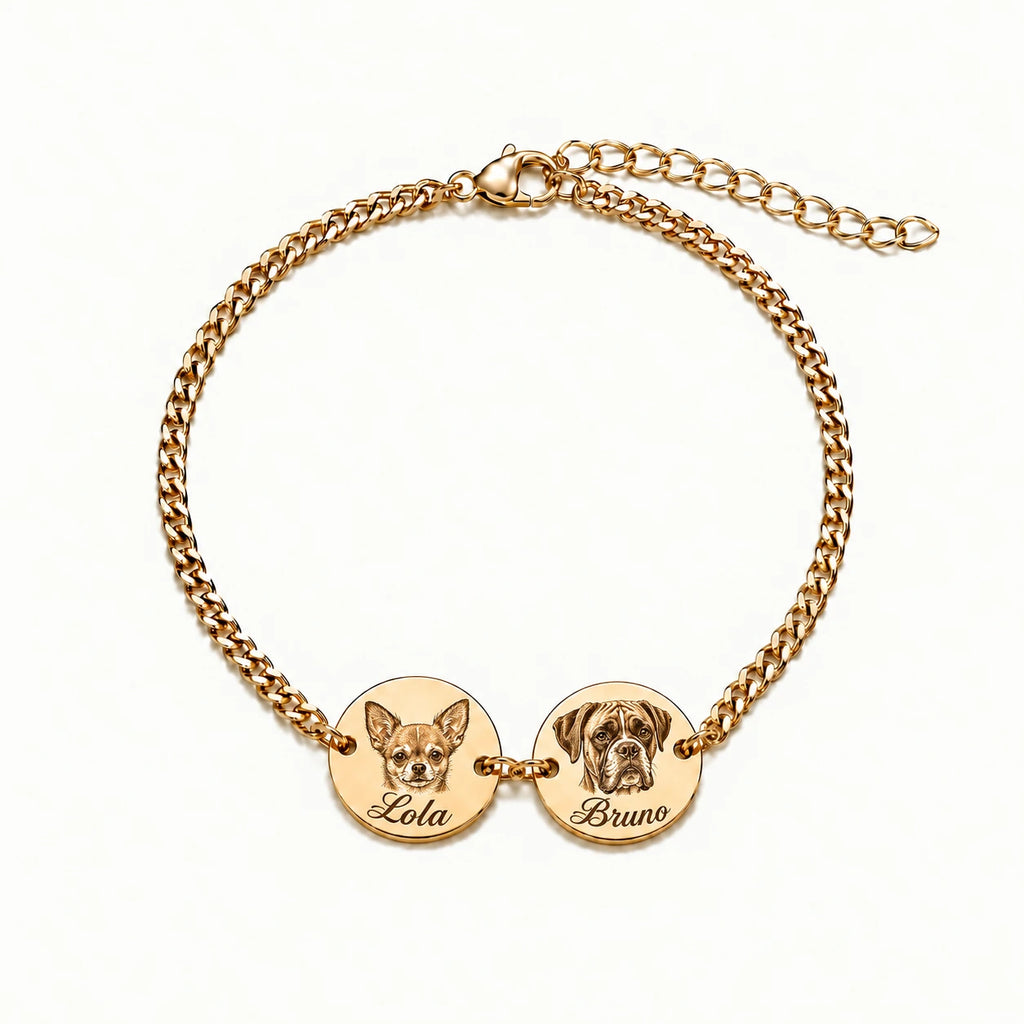 Custom pet portrait bracelet engraved from a photo