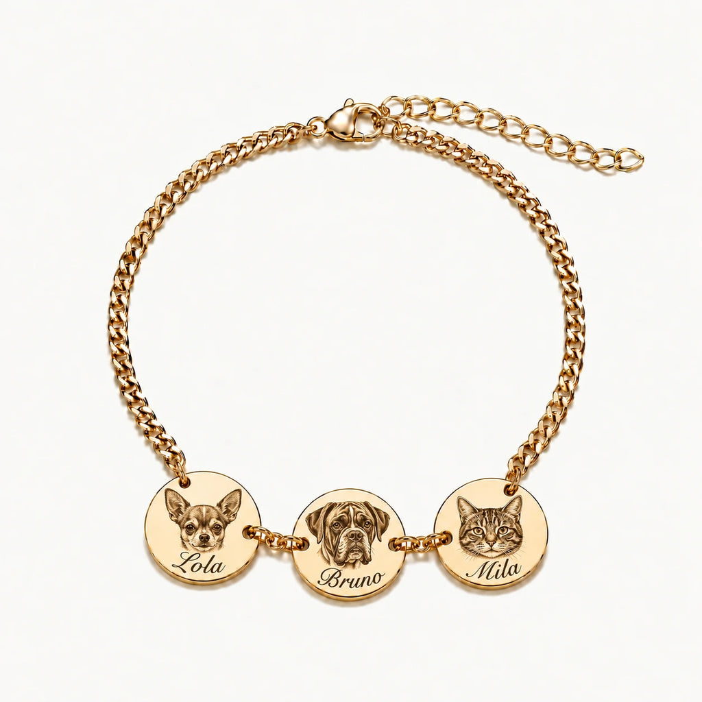 Custom pet portrait bracelet engraved from a photo
