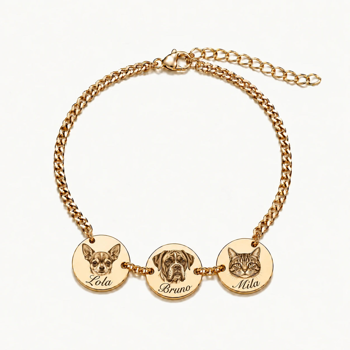 Custom pet portrait bracelet engraved from a photo