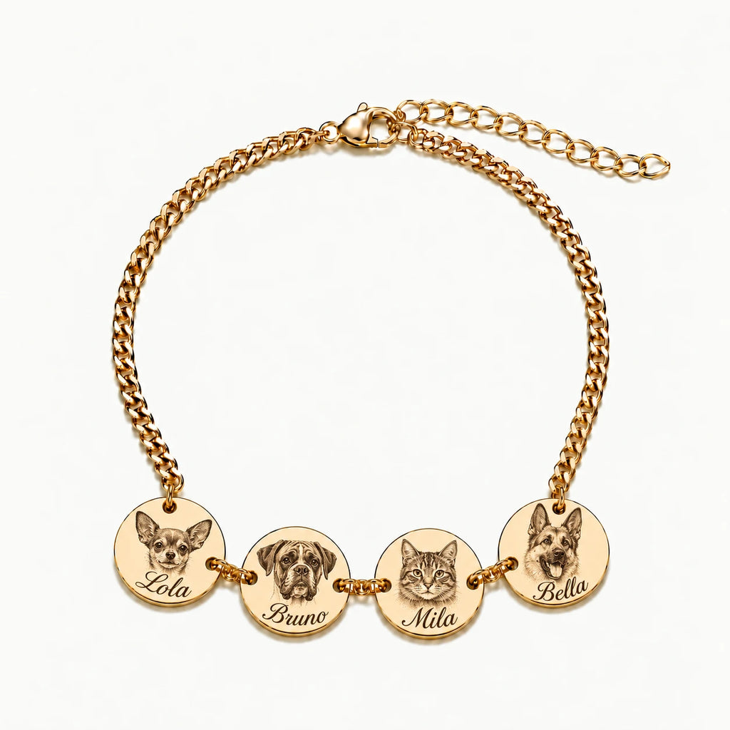 Custom pet portrait bracelet engraved from a photo