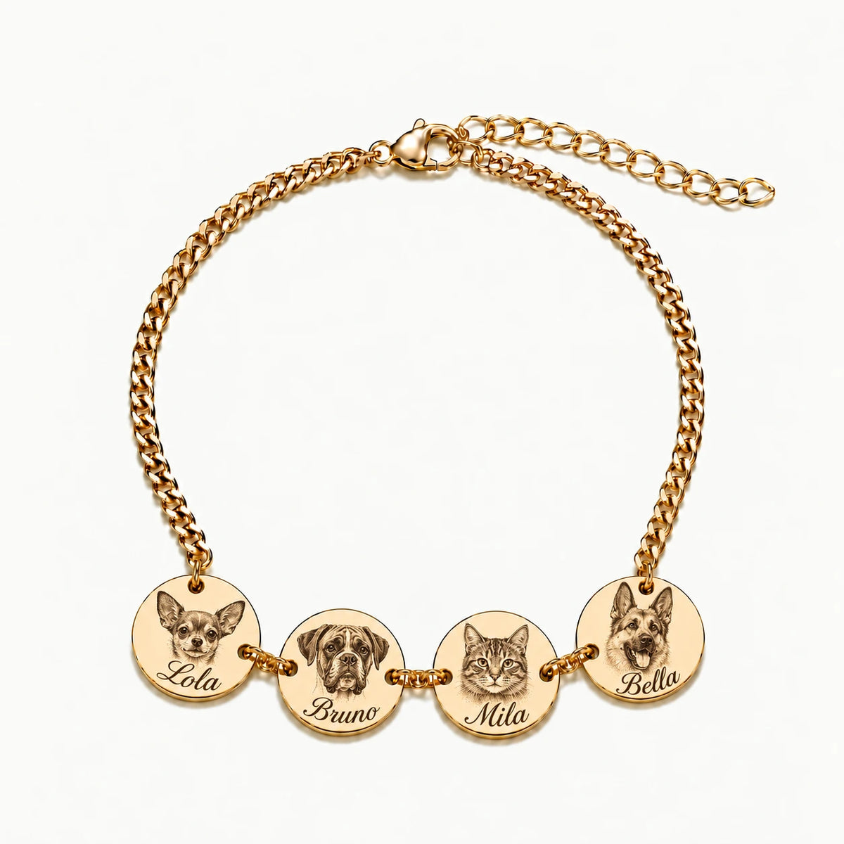 Custom pet portrait bracelet engraved from a photo