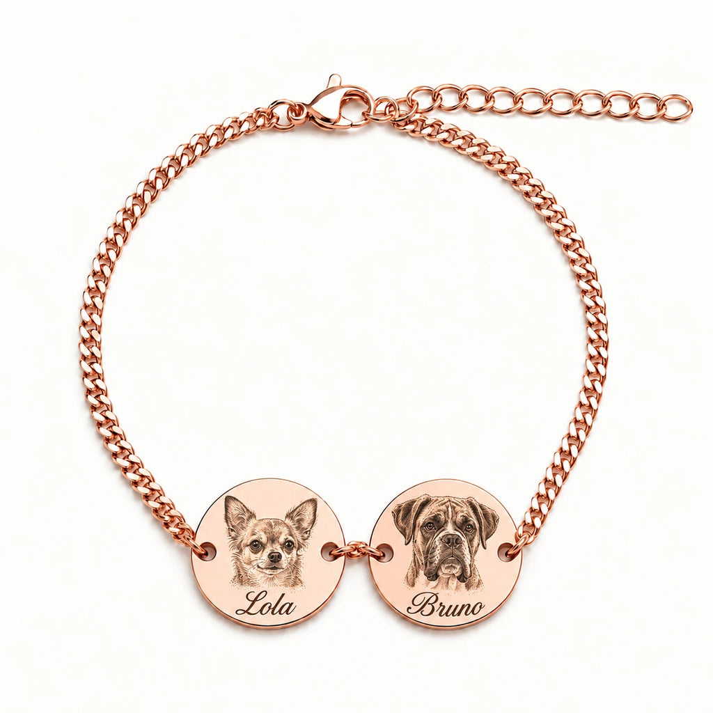 Custom pet portrait bracelet engraved from a photo