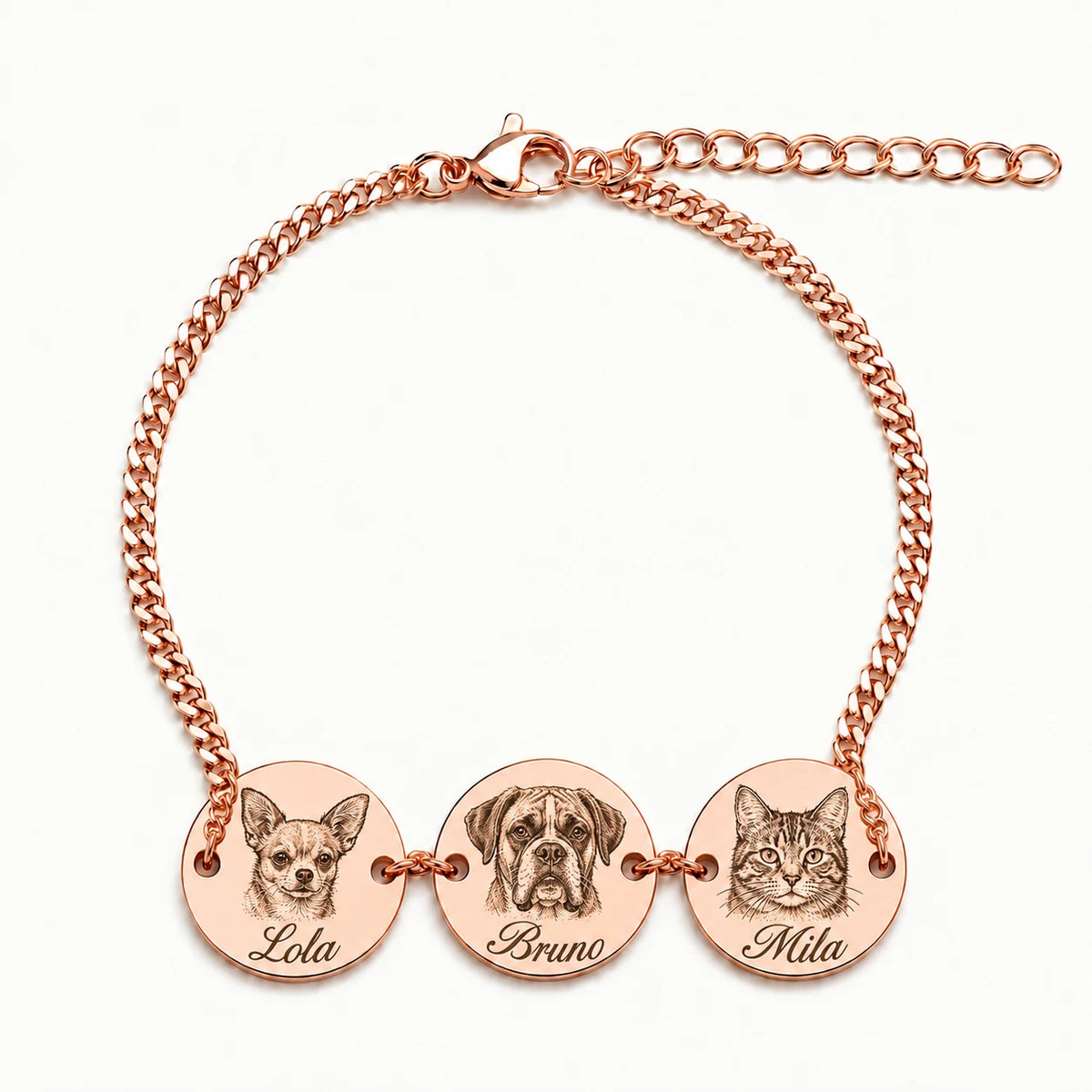 Custom pet portrait bracelet engraved from a photo
