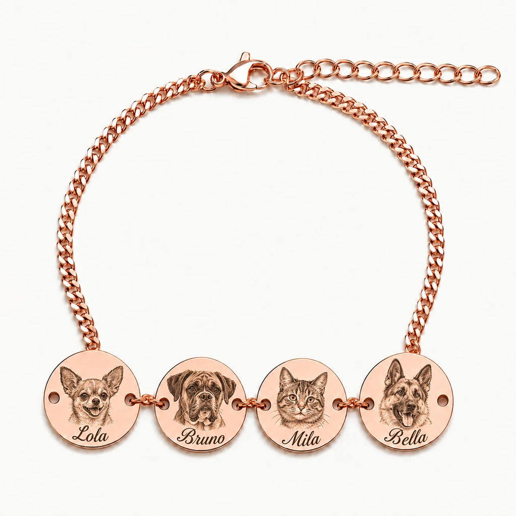 Custom pet portrait bracelet engraved from a photo