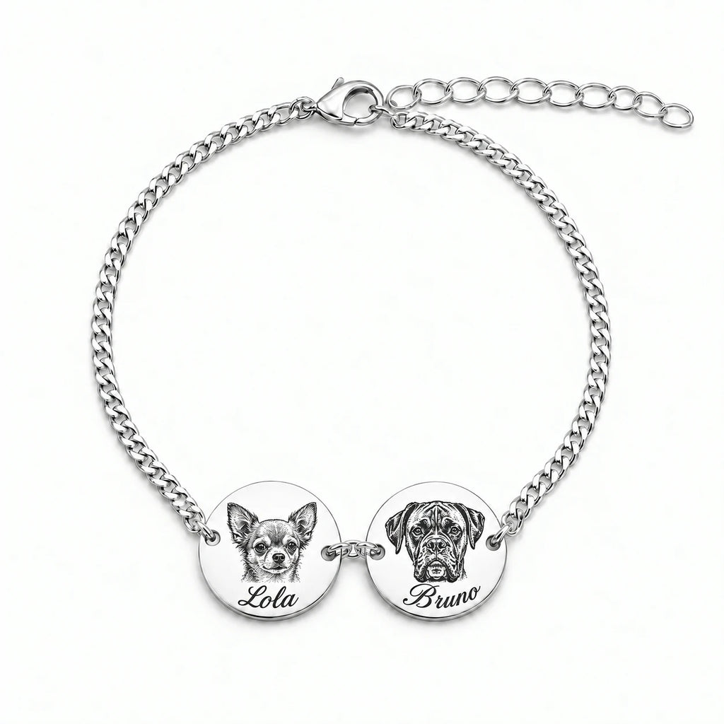 Custom pet portrait bracelet engraved from a photo