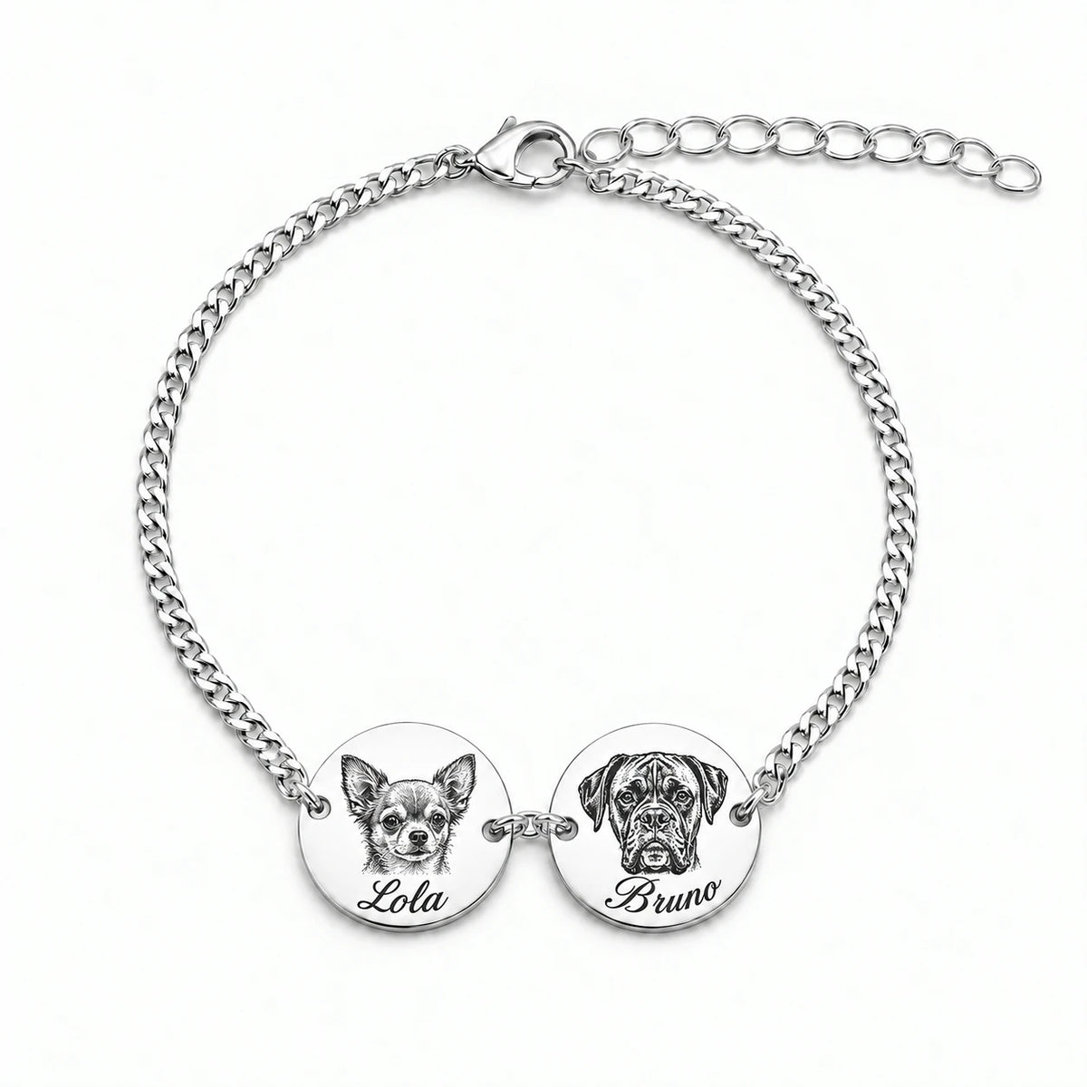 Custom pet portrait bracelet engraved from a photo
