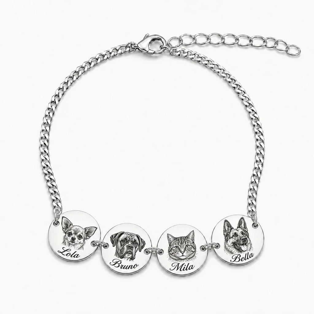 Custom pet portrait bracelet engraved from a photo