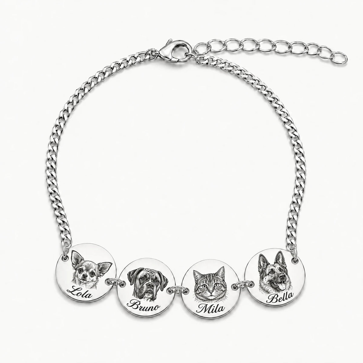 Custom pet portrait bracelet engraved from a photo