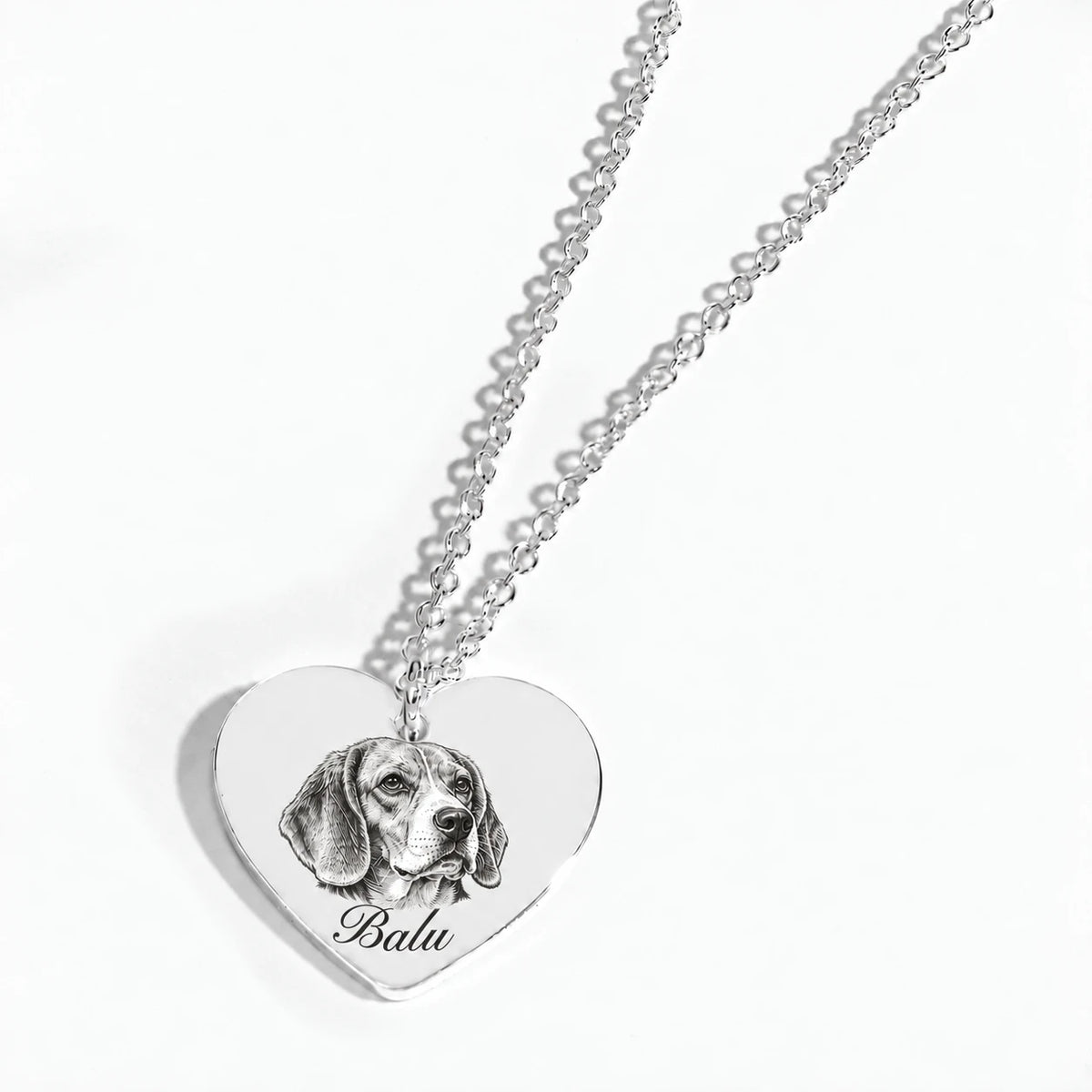 Pet portrait engraving with name Balu in font 22