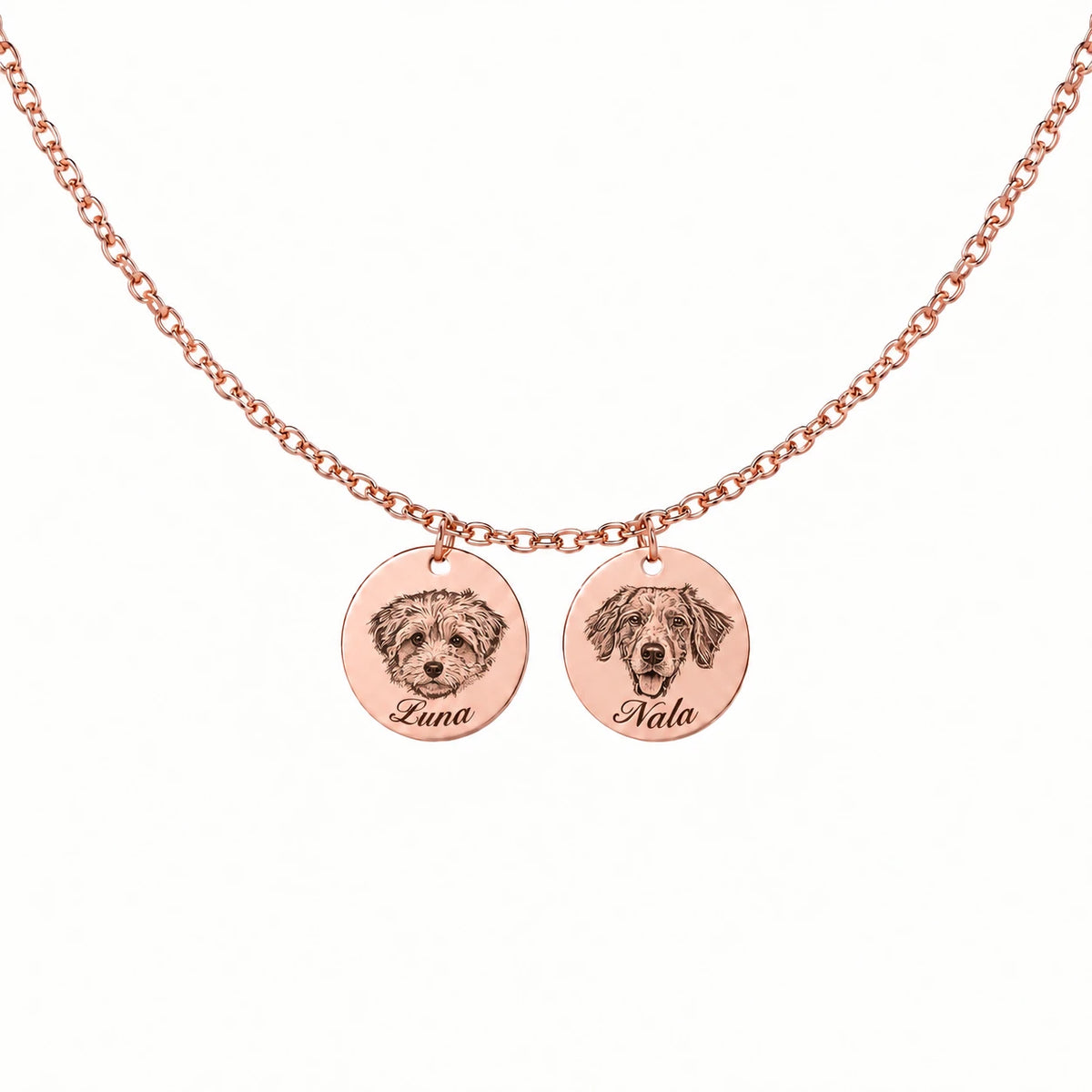 Custom engraved pet portrait necklace made from a dog or cat photo