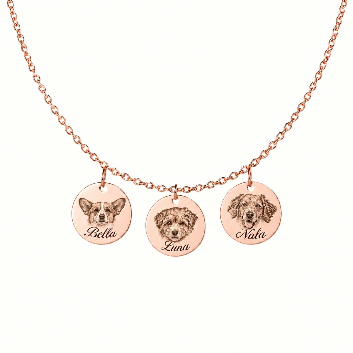 Custom engraved pet portrait necklace made from a dog or cat photo