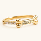 Gold personalized bone ring engraved with BRUNO and zirconia accents