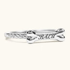 Silver personalized bone ring engraved with BALU and zirconia accents
