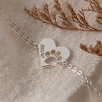 Personalized two-heart bracelet with pet name and paw motif – product detail 5