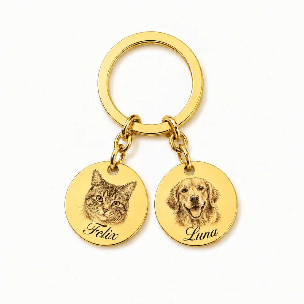 Personalized pet portrait keychain with photo engraving