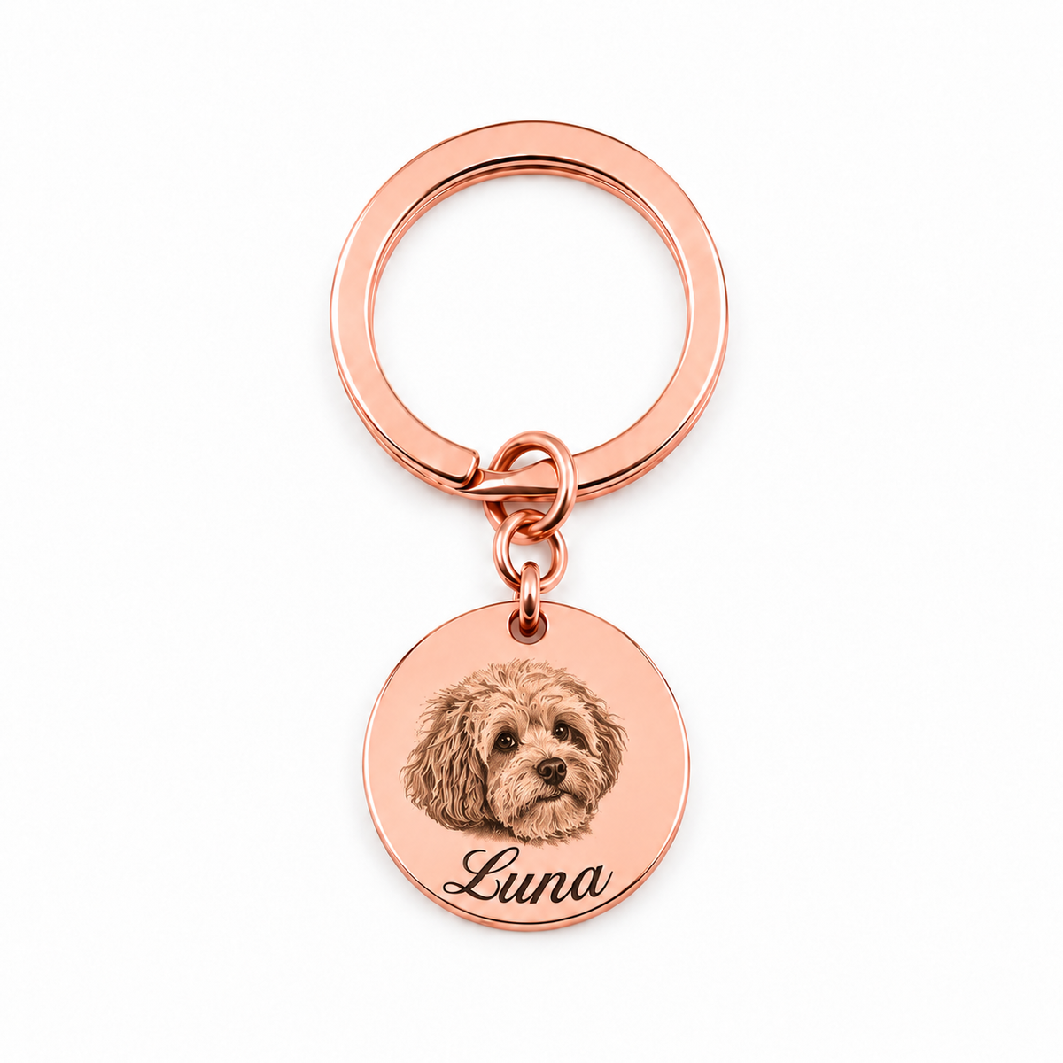 Personalized pet portrait keychain with photo engraving