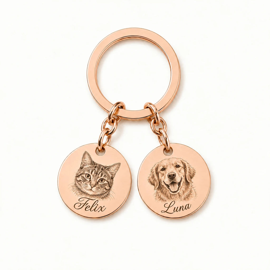 Personalized pet portrait keychain with photo engraving