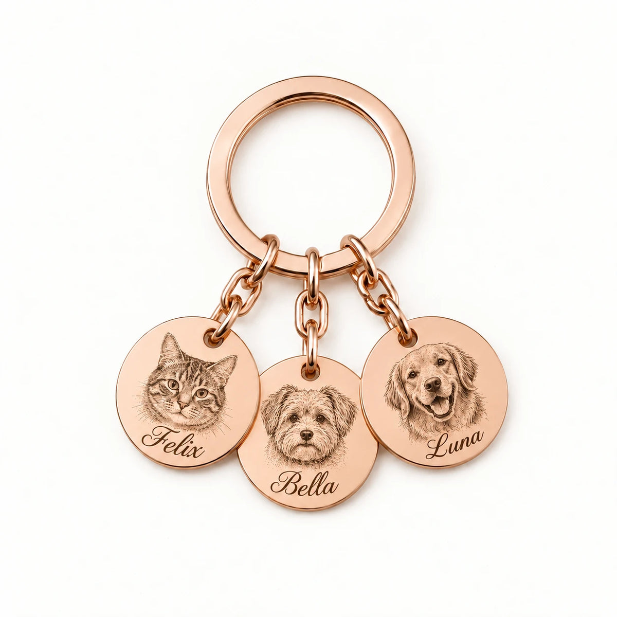 Personalized pet portrait keychain with photo engraving