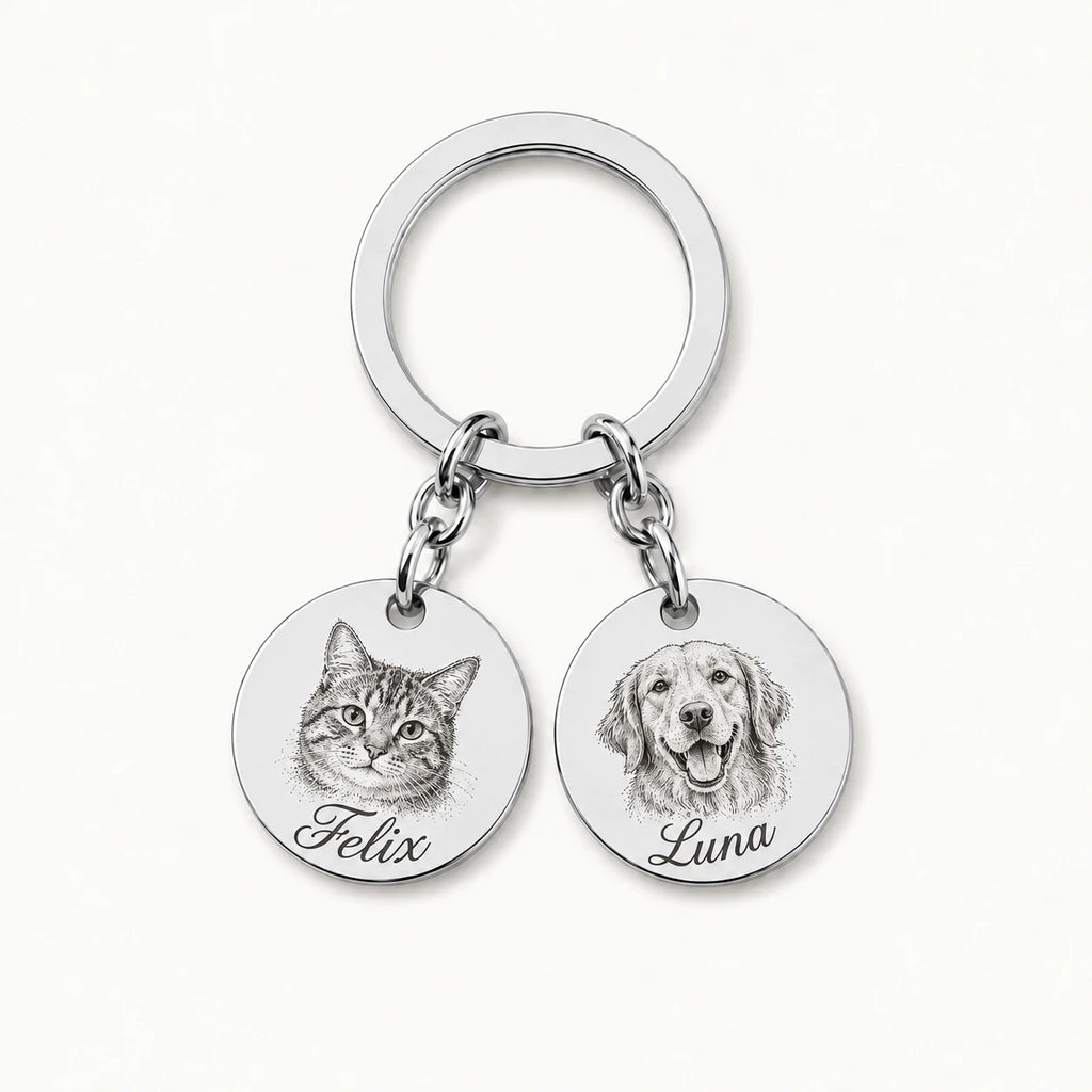 Personalized pet portrait keychain with photo engraving