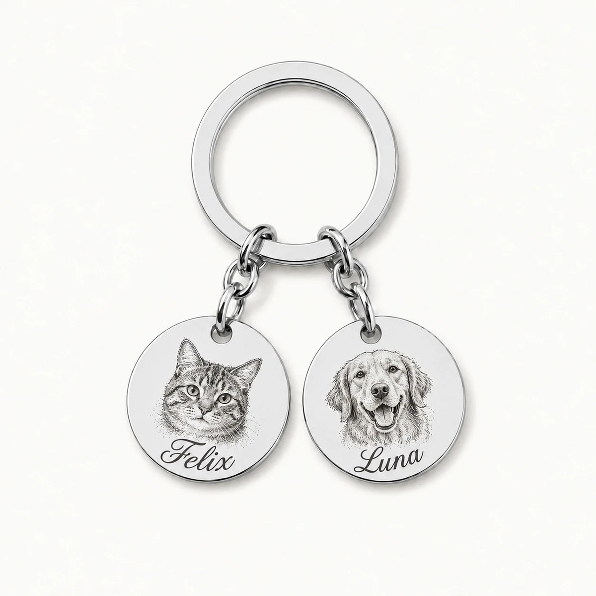 Personalized pet portrait keychain with photo engraving