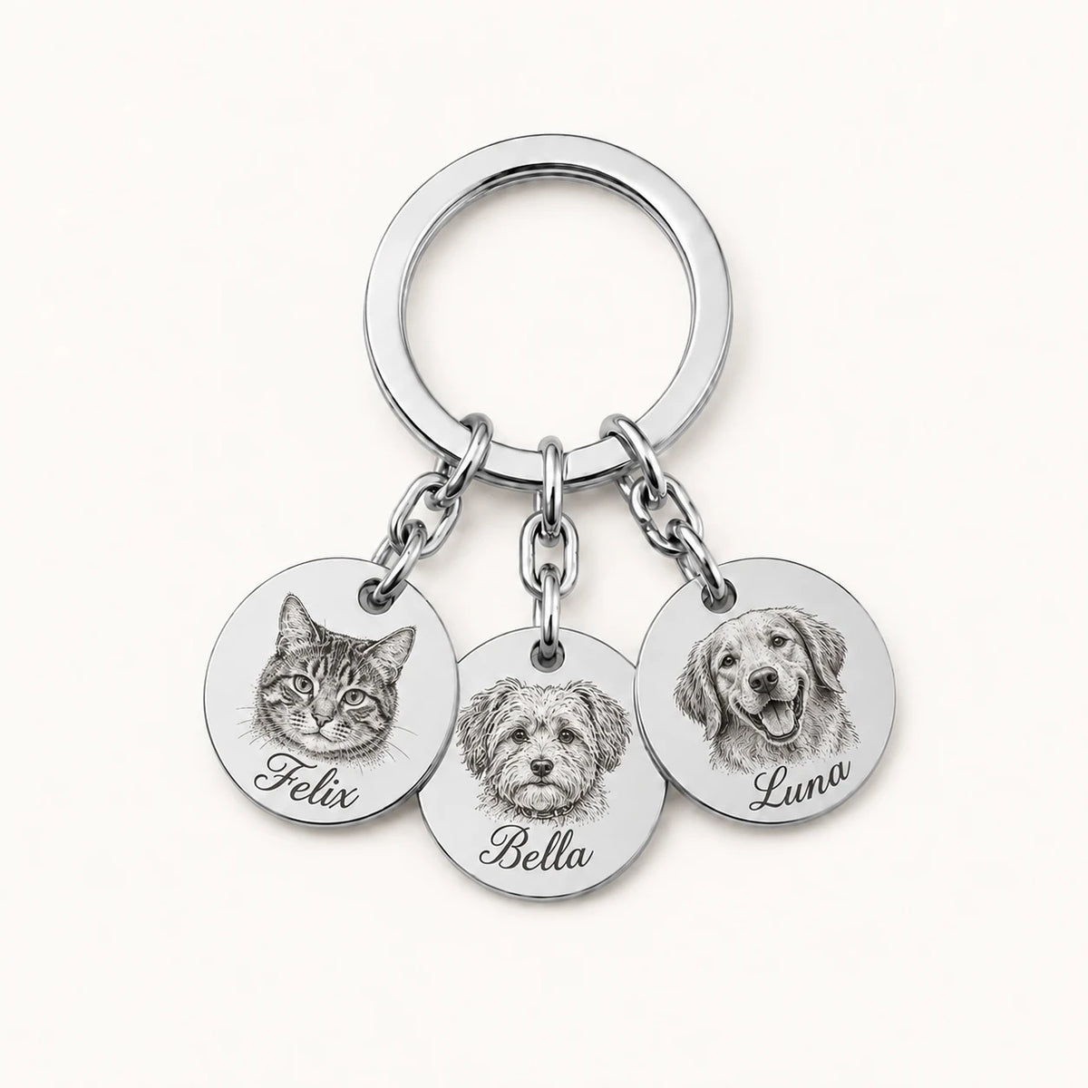 Personalized pet portrait keychain with photo engraving