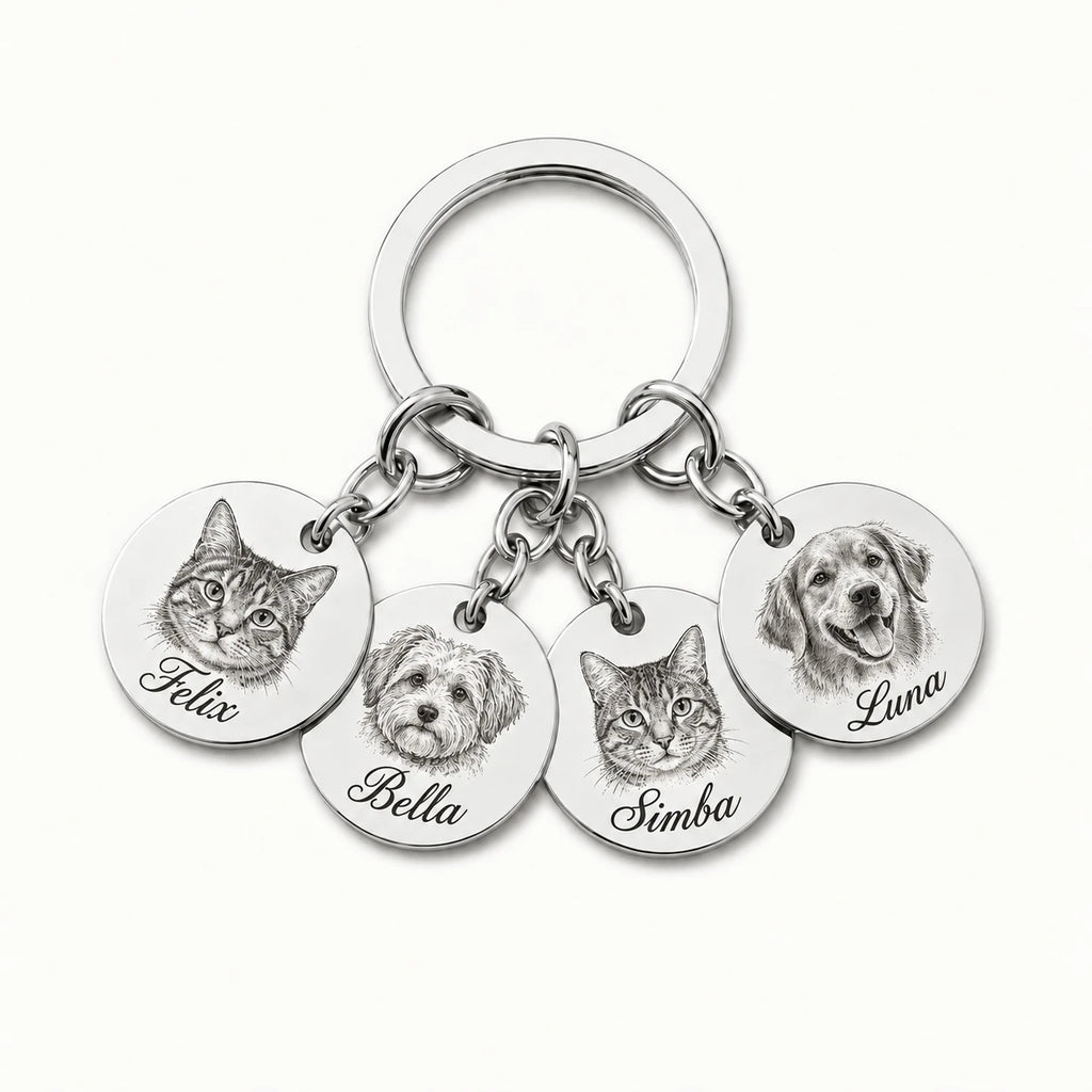 Personalized pet portrait keychain with photo engraving
