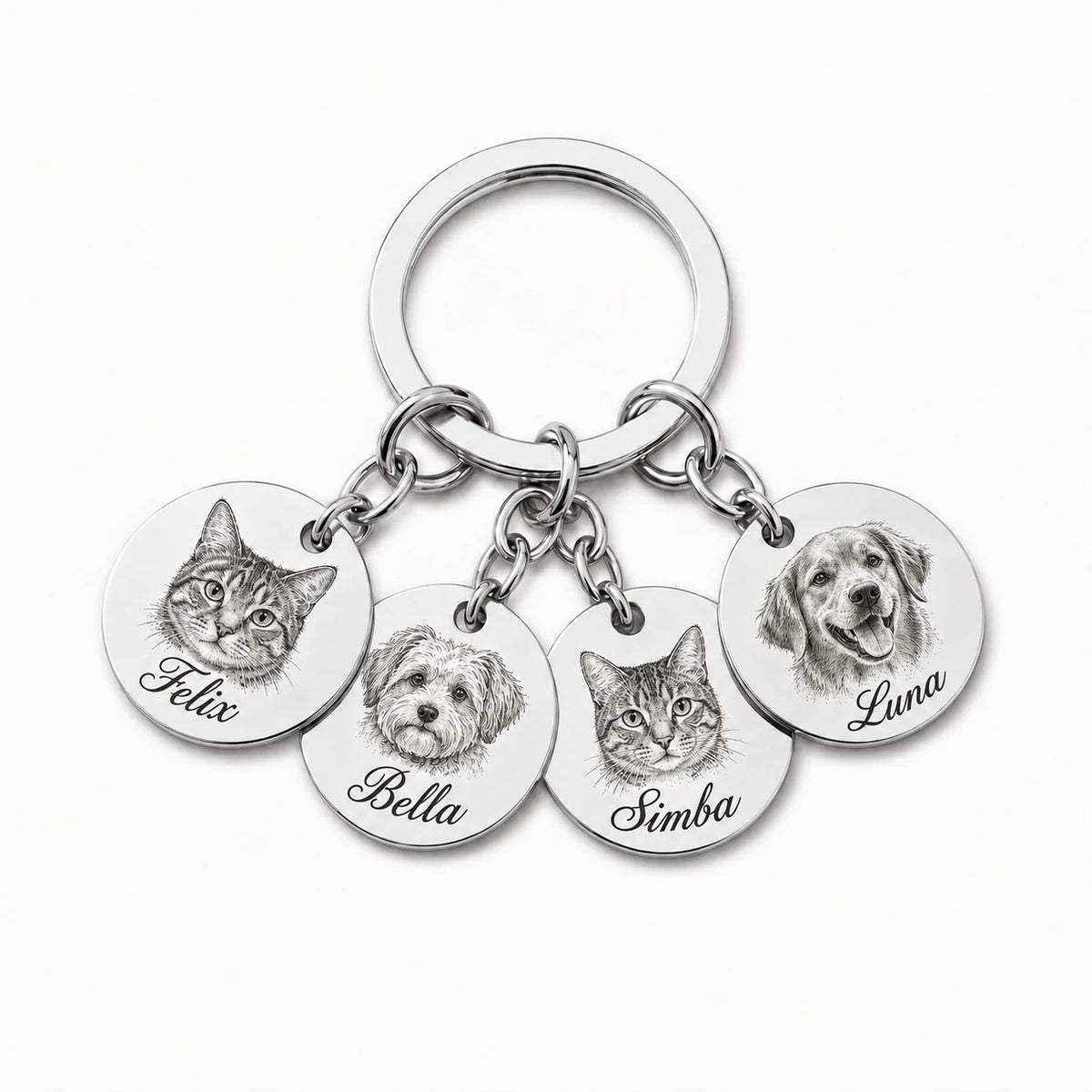 Personalized pet portrait keychain with photo engraving